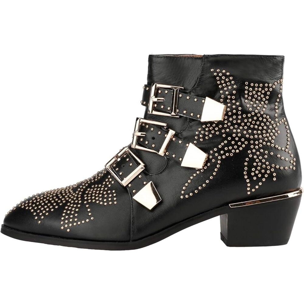 ARQA Women's Leather Studded Ankle Buckle CHLOE DUP Heel Booties Zipper EU41